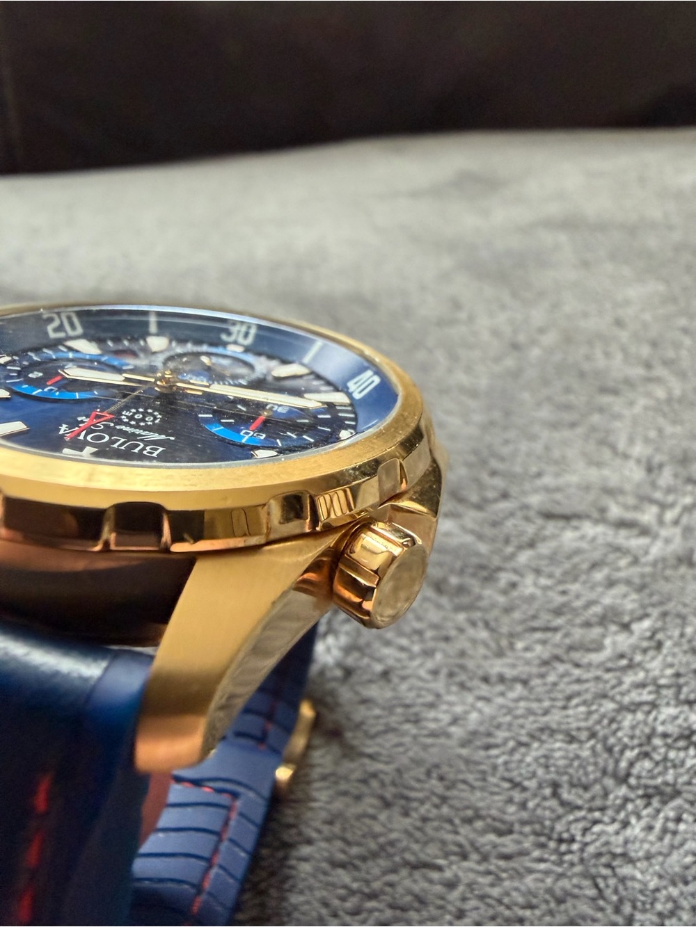 Bulova Marine Star Men’s Quartz Chronograph Gate 100m Blue Dial Gold Finish - Picture 8 of 12